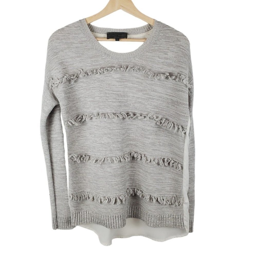 SUNDAY In Brooklyn Sweater XS X-Small Knit Gray White Cozy Crewneck High Low Hem